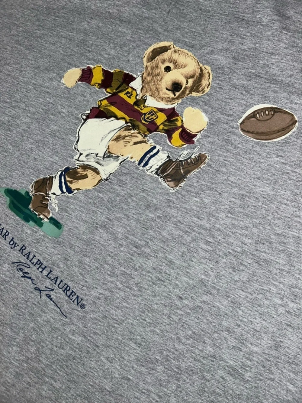 Polo Bear Ralph Lauren Custom Slim Fit Rugby Kicking Football Preppy TShirt Gray